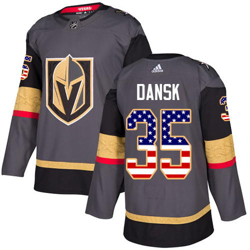 Adidas Golden Knights #35 Oscar Dansk Grey Home Authentic USA Flag Stitched Youth NHL Jersey